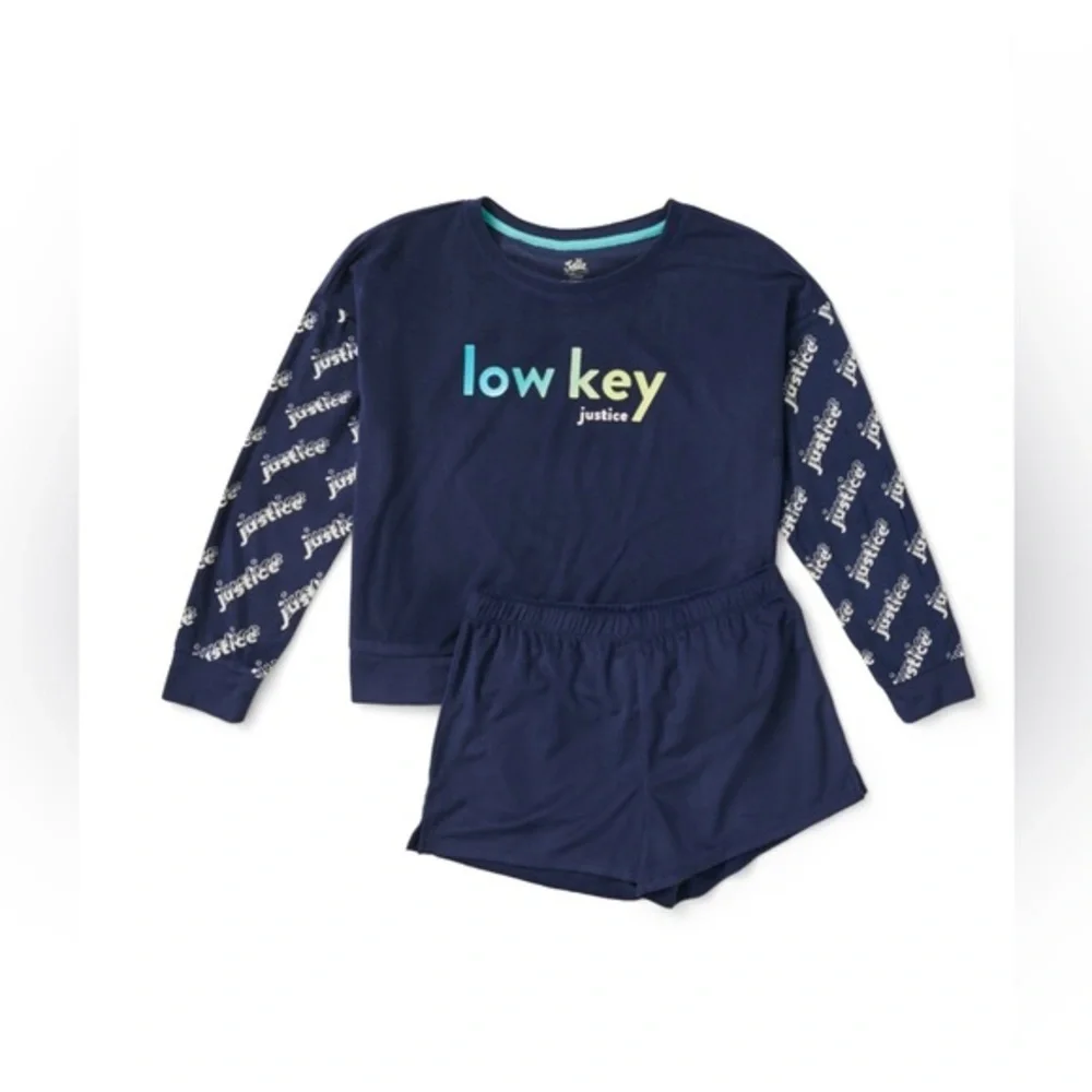 Justice Girls cozy 2pc fleece glitter Top & pullon Sleep pajamas shorts set sz S